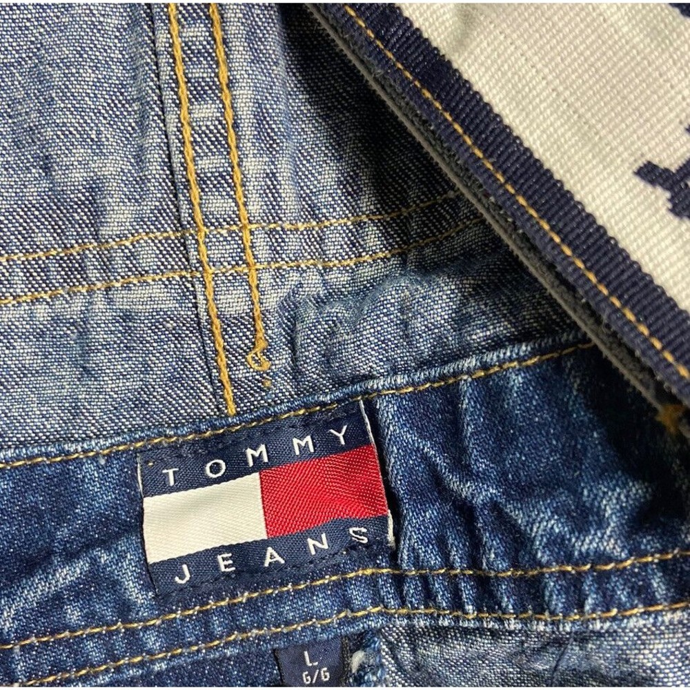 Tommy Hilfiger Bib Overalls Vintage Mens Large Blue Carpenter Workwear 90s Y2K - Picture 4 of 13